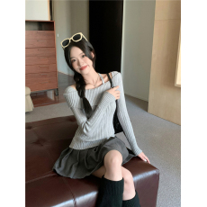 批发实拍实价 纯欲挂脖毛衣女设计感小众一字肩打底内搭针织衫上衣