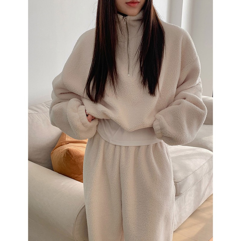 version of Instagram warm autumn and winter standing collar hoodie+loose leggings 2023 new women's two-piece set_voghion.com
