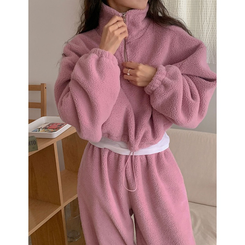 version of Instagram warm autumn and winter standing collar hoodie+loose leggings 2023 new women's two-piece set_voghion.com