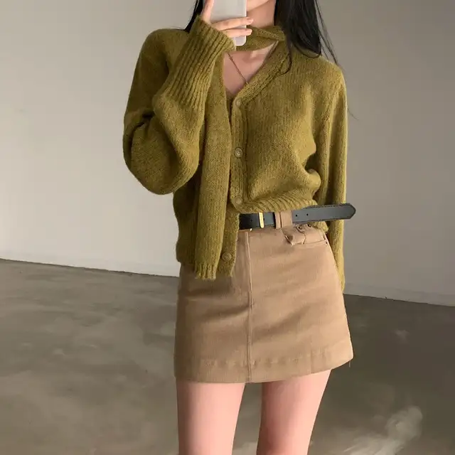 복고 V넥 긴팔 니트 코트 상세 이미지 31