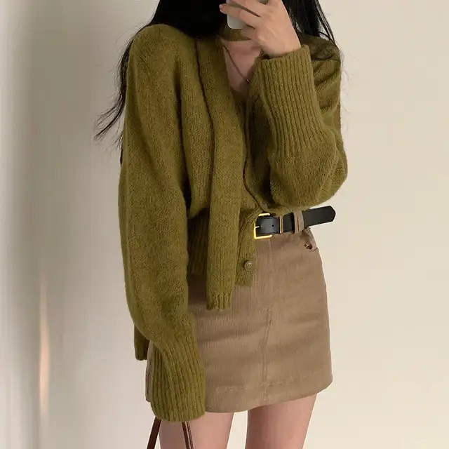 복고 V넥 긴팔 니트 코트 상세 이미지 41