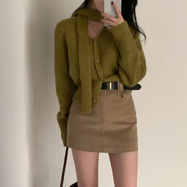 복고 V넥 긴팔 니트 코트 상세 이미지 42