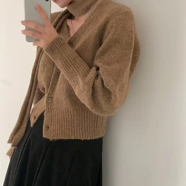 복고 V넥 긴팔 니트 코트 상세 이미지 50