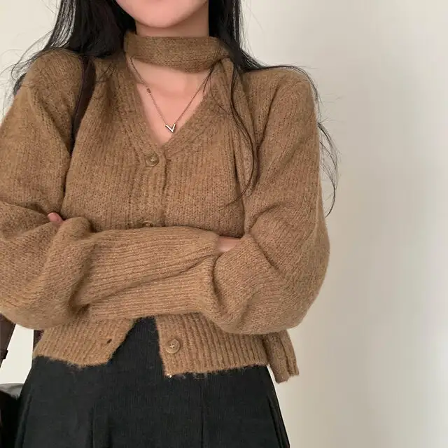 복고 V넥 긴팔 니트 코트 상세 이미지 56