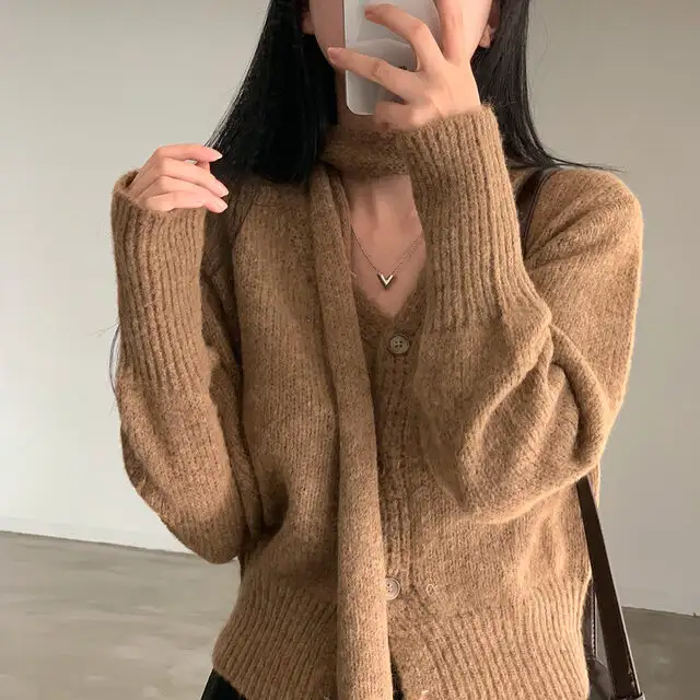 복고 V넥 긴팔 니트 코트 상세 이미지 64