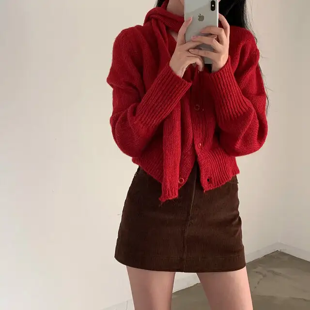 복고 V넥 긴팔 니트 코트 상세 이미지 68