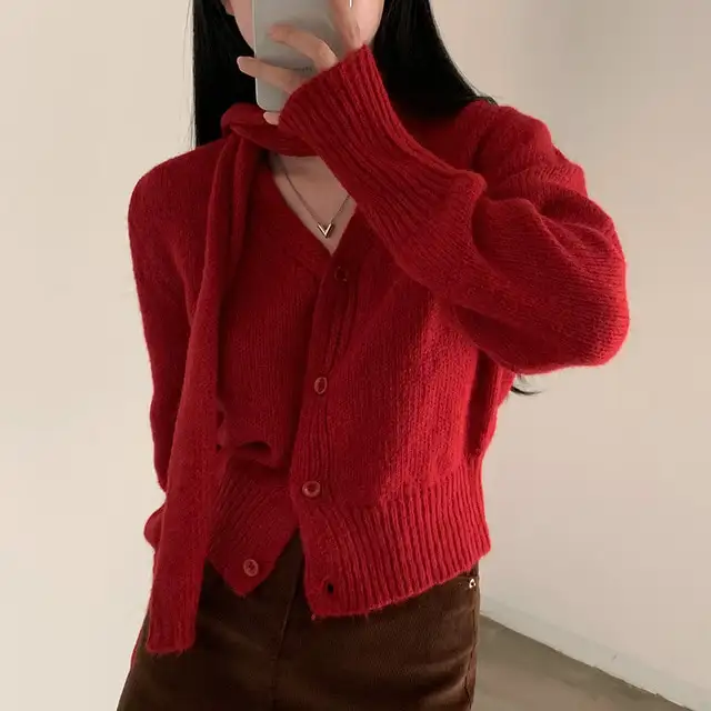 복고 V넥 긴팔 니트 코트 상세 이미지 69