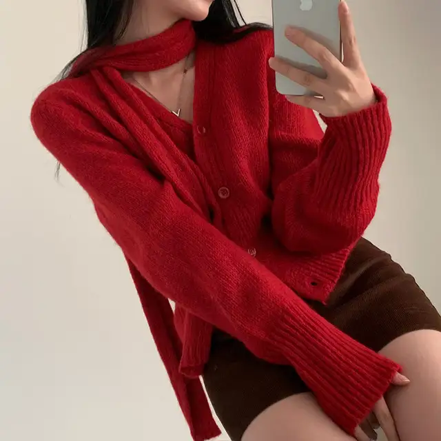 복고 V넥 긴팔 니트 코트 상세 이미지 73