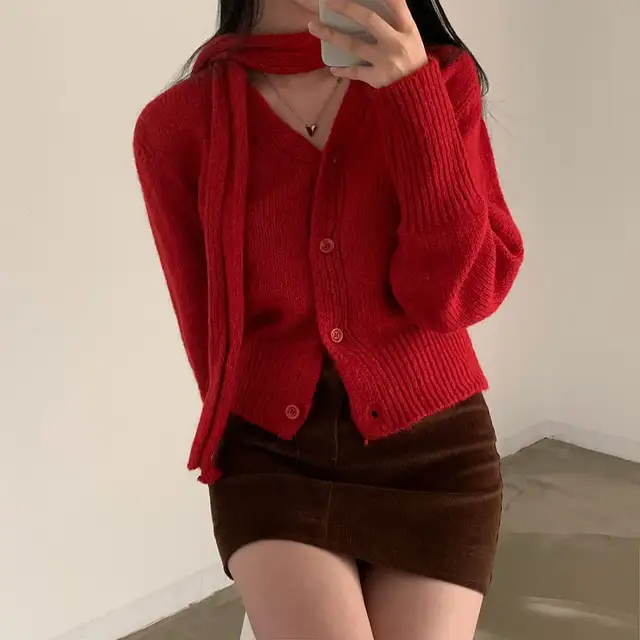 복고 V넥 긴팔 니트 코트 상세 이미지 74