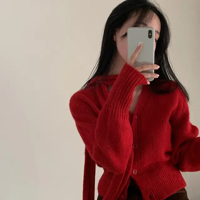 복고 V넥 긴팔 니트 코트 상세 이미지 75