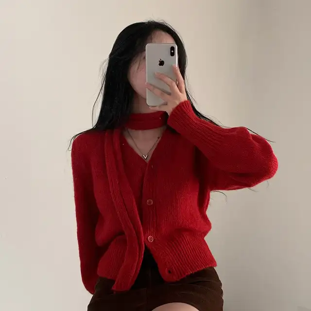 복고 V넥 긴팔 니트 코트 상세 이미지 76