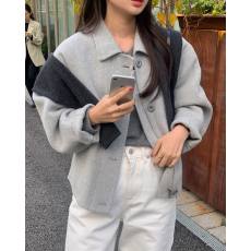 批发已出货  复古高级休闲感<b class='q'>翻领</b>宽松百搭拉链式短款毛呢外套  两色