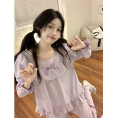 批发实拍实价韩版<b class='q'>全棉</b>提花甜美蕾丝浪漫公主风蕾丝宽松秋季家居服套装