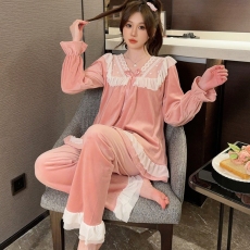 批发秋冬款睡衣女海岛绒长袖长裤套装蕾丝公主风<b class='q'>天鹅</b>绒柔软保暖家居服