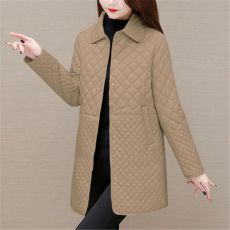 批发大码菱形格子夹棉薄外套女秋冬新款轻薄小棉袄中年<b class='q'>妈妈</b>装宽松<b class='q'>棉服</b>