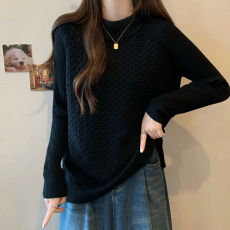 批发大码女装长袖女秋冬新款打底衫胖MM时尚显瘦遮肚子插肩洋气针织衫