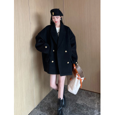 批发高级感赫本黑色大衣女加厚羊绒双面呢小个子宽松<b class='q'>短款</b>毛呢西装外套