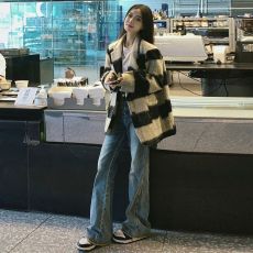 批发<b class='q'>格子</b>西装毛呢外套女2025年新款加厚赫本风秋冬小个子短款呢子大衣