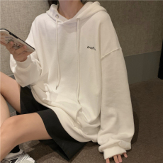 批发加绒加厚 新款慵懒风宽松学生卫衣<b class='q'>女</b>百搭连帽长袖套头小众上衣