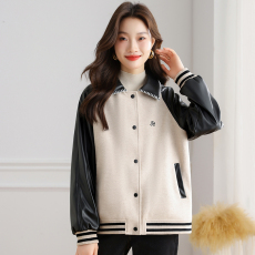 2025范洛冬季新款美式复古学院风撞色拼接上衣棒球服加厚外套女