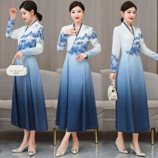 批发旗袍新中式女装中国风2025春季新款长袖复古茶服汉服改良版连衣裙