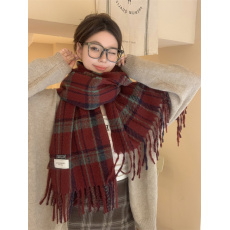 实拍不减价  格子围巾女冬季百搭复古加厚保暖流苏学生围脖披肩