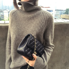 批发<b class='q'>秋</b>冬季羊绒衫女宽松慵懒羊毛针织高领大码纯色加厚打底毛衣欧货潮