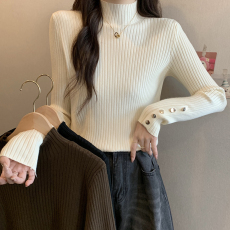 批发实拍2025秋<b class='q'>冬</b>新款大码女胖mm法式修身针织衫上衣半高领内搭打底衫