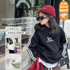 批发女童加绒加厚卫衣2025冬装新款儿童美式连帽衫宽松<b class='q'>休闲</b>上衣潮