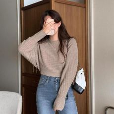 批发东大门女装新款<b class='q'>韩国</b><b class='q'>代购</b> 针织蝙蝠衫女冬短款温柔风螺纹羊毛毛衣
