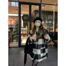 批发#<b class='q'>格子</b>西装毛呢外套女2025新款加厚赫本风秋冬小个子毛呢大衣
