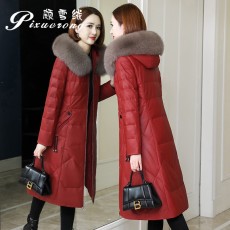 批发海宁真皮羽绒服皮衣女长款2025冬装新款修身绵羊皮狐狸毛<b class='q'>皮草</b><b class='q'>外套</b>