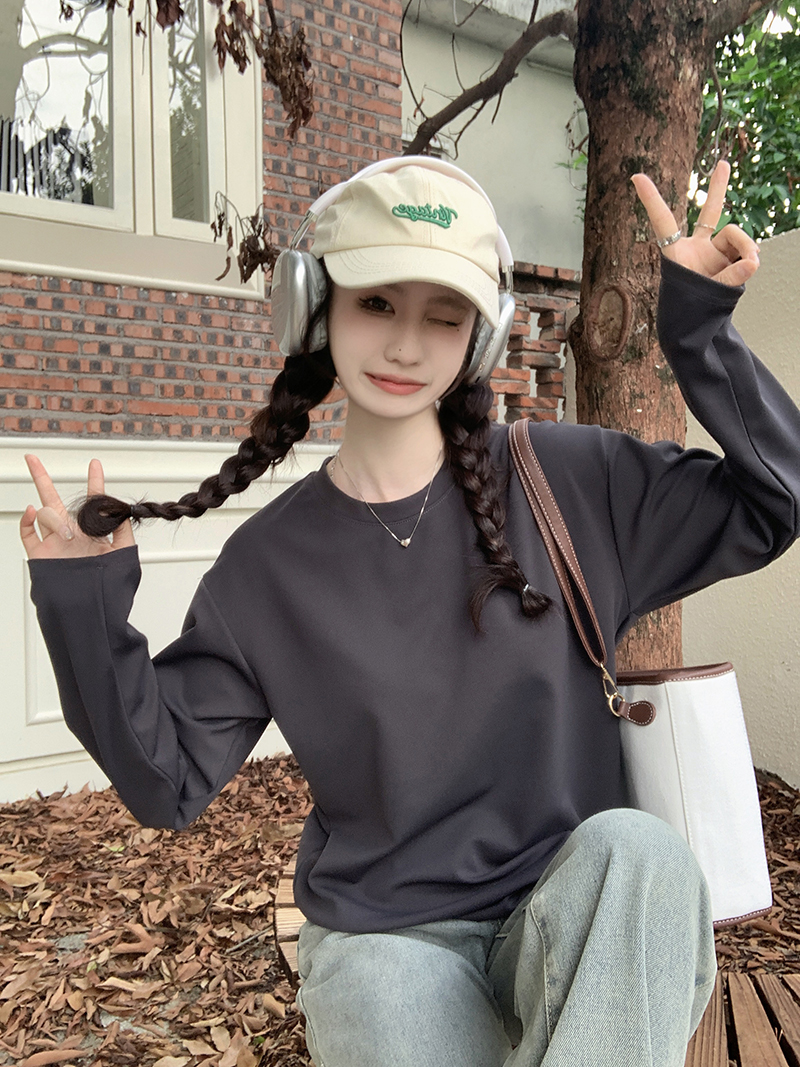 實拍 秋季新款寬鬆中長款長袖打底T恤女潮百搭外穿女