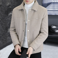 批发秋冬季加厚小个子呢子夹克男装潮流黄金格短款毛呢大衣外套男