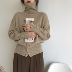 批发设计感<b class='q'>高领</b>套头<b class='q'>毛衣</b>女秋冬新款小众开叉保暖针织打底衫上衣