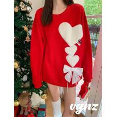 批发贝拉beila 2023早春新品<b class='q'>宽松</b>版气质减龄爱心蝴蝶结装饰设计毛衣