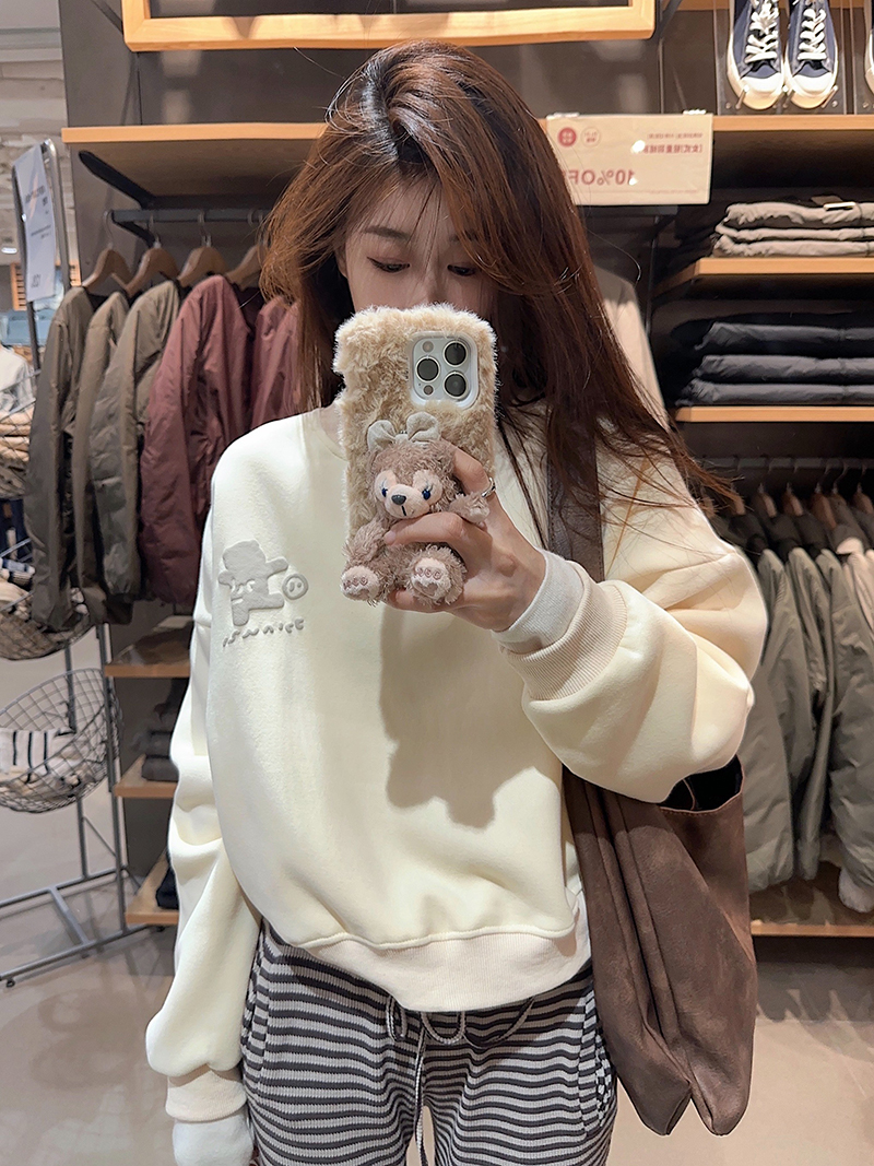 本店原創~實拍~印花短款圓領加絨加厚衛衣