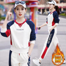 批发官图休闲运动服套装女2025新款加绒加厚圆领宽松气减龄显瘦两件套