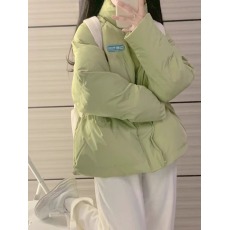 批发复古浅绿oversize加厚高领棉服男女冬高级感宽松百搭小个子面包服