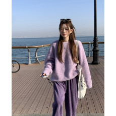 批发实拍实价 <b class='q'>糖果</b><b class='q'>色</b>慵懒软糯套头圆领毛衣+灯芯绒松紧腰休闲阔腿裤