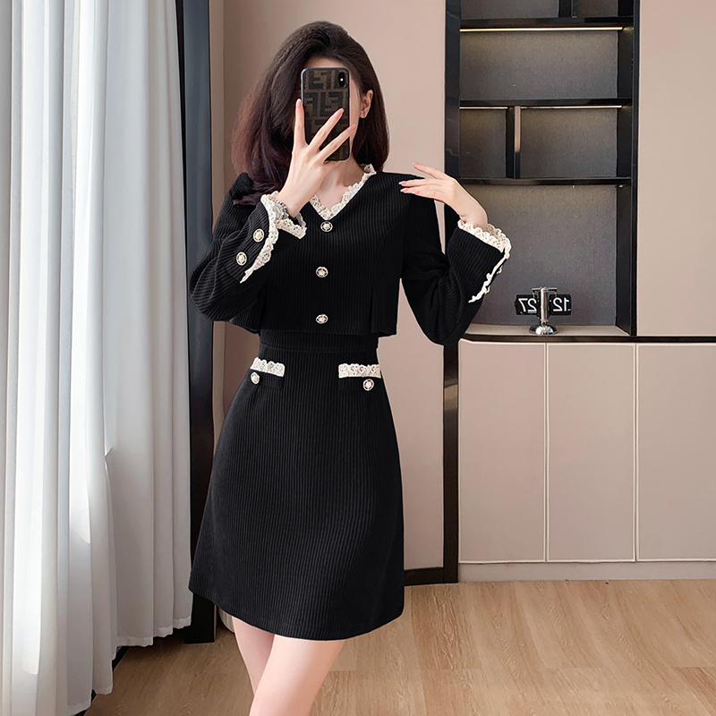 MY12846# 甜美拼接花边红色洋气减龄收腰假两件连衣裙女裝貨源服裝批發