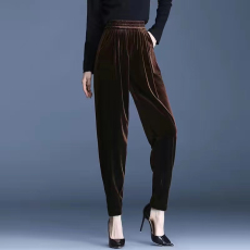 批发松紧腰舒服真丝丝绒休闲裤女秋季显瘦桑蚕丝绒<b class='q'>哈伦裤</b>