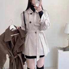 批发chic 冬季韩版时尚英伦双排扣小众翻领系带复古<b class='q'>风衣</b>毛呢外套大衣