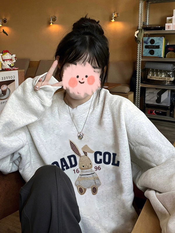 Pure cotton thickened velvet sweatshirt for women 2023 new American loose round neck hooded gray autumn and winter petite top