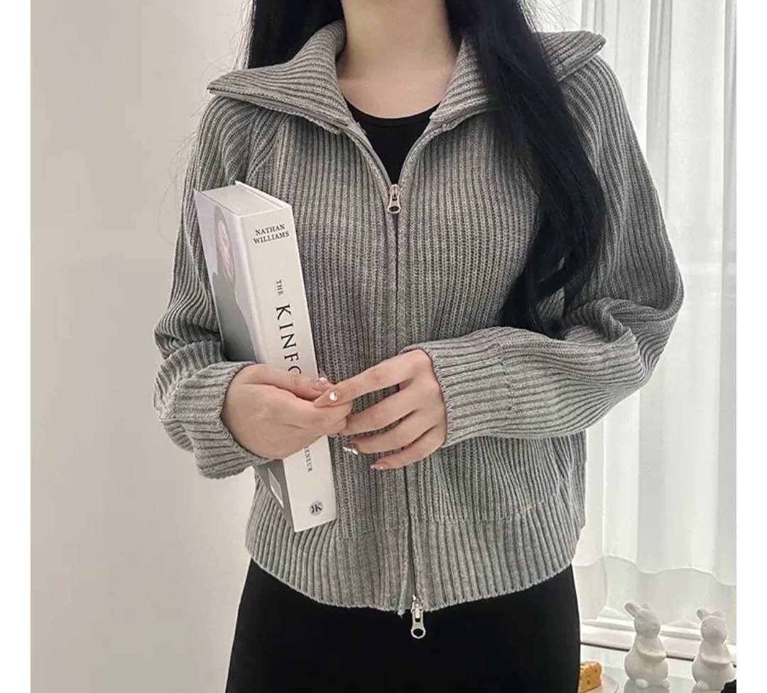 Korean ins loose and versatile double-ended zipper sweater lazy autumn and winter versatile knitted cardigan for women