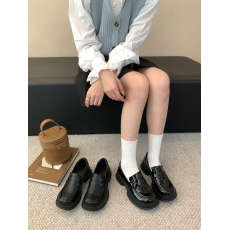 批发厚底小皮鞋2024春季新款黑色两穿英伦风乐福单鞋