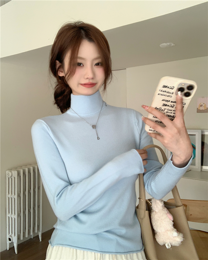 Real shot Korean version of versatile soft solid color slimming half high neck undershirt female stylish innerwear 12 colors 