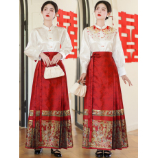 批发新中式复古立领长袖衬衫日常出行重工订婚织金马面<b class='q'>裙</b><b class='q'>伴娘</b>服