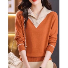 批发正品<b class='q'>哥</b><b class='q'>弟</b>新款专柜清仓捡漏秋冬毛衣女洋气显瘦拼色针织打底衫上衣