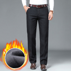 批发冬季男士加绒加厚休闲裤宽松直筒爸爸裤子中老年人西裤男保暖外穿